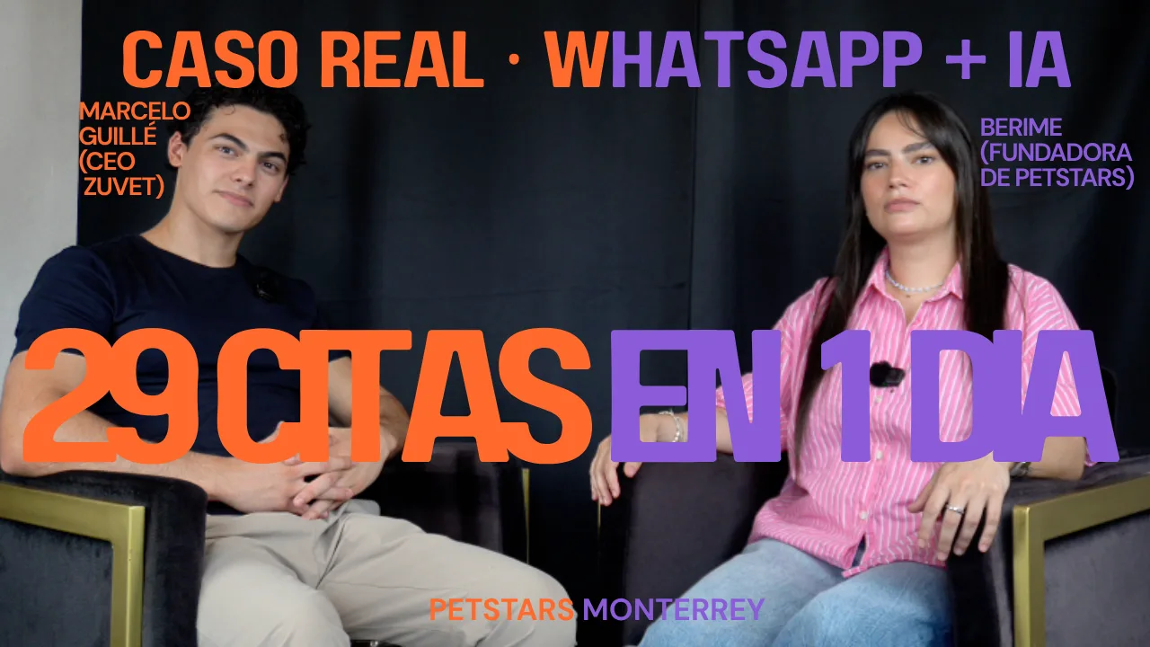 Berime, fundadora de Petstars, y Marcelo Guillé, CEO de Zuvet, en el caso de éxito de agendamiento por WhatsApp