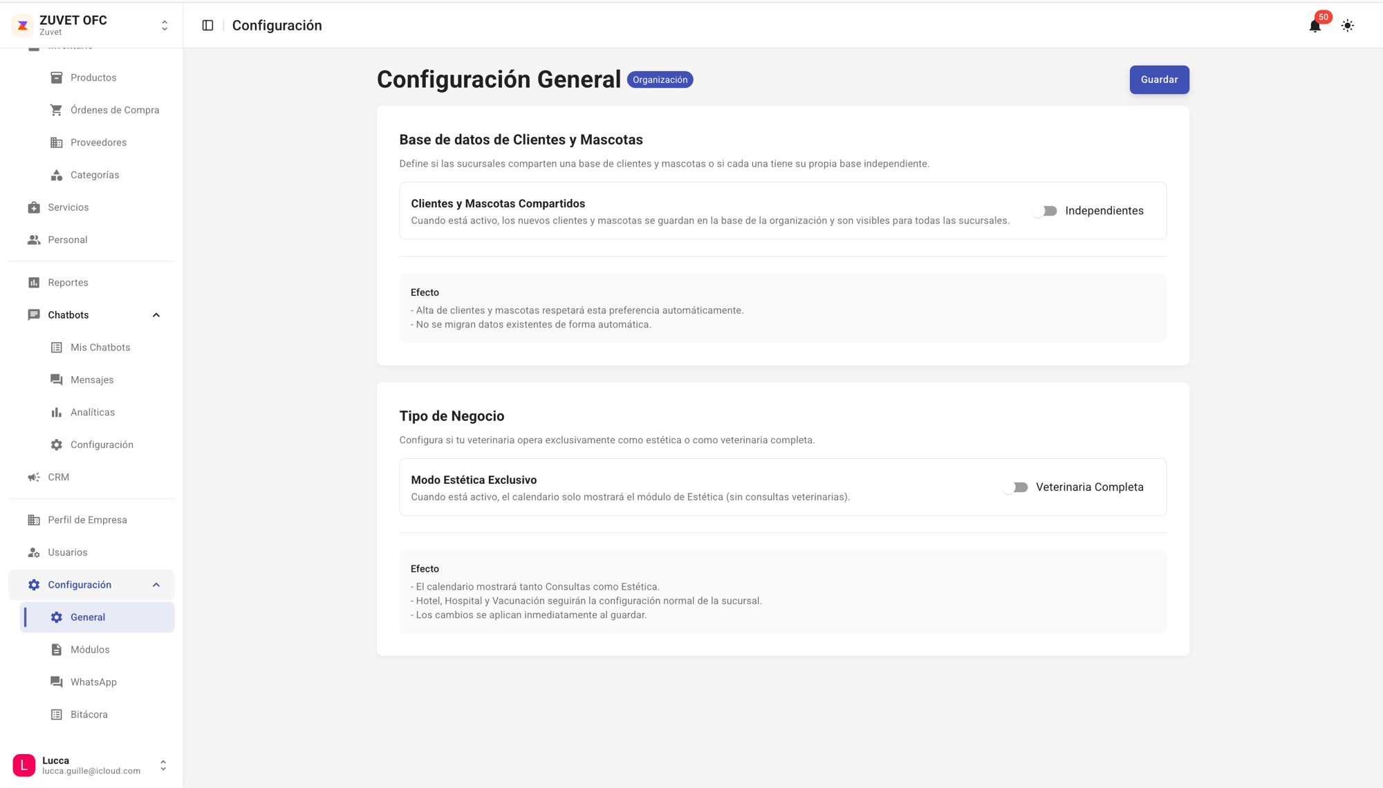 Módulo de Configuración en Zuvet: Reglas del negocio en un solo panel